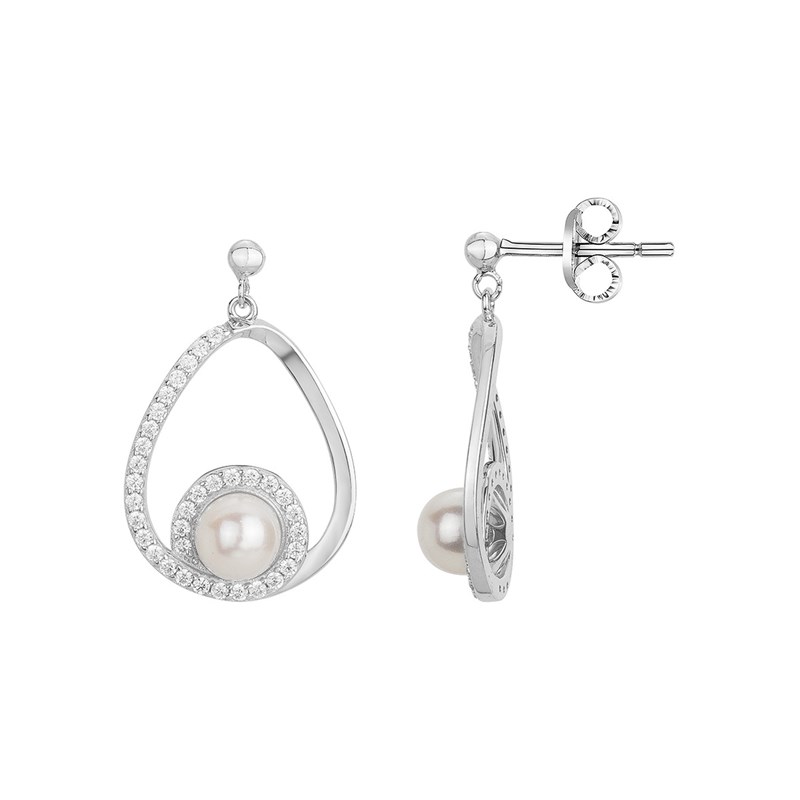 Boucles d'oreilles pendantes en Argent avec perle d'eau douce blanc