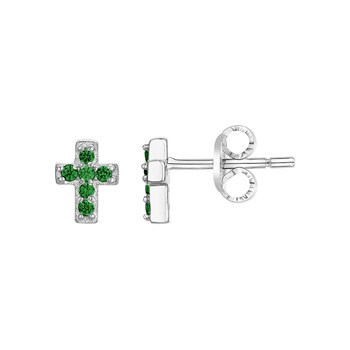 Boucles d'oreilles clous en Argent avec oxyde de zirconium vert emeraude