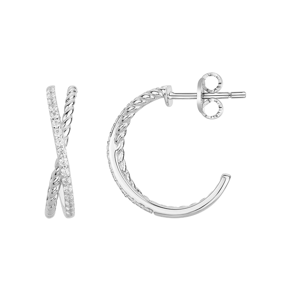 Demi-créoles en Argent avec oxyde de zirconium blanc