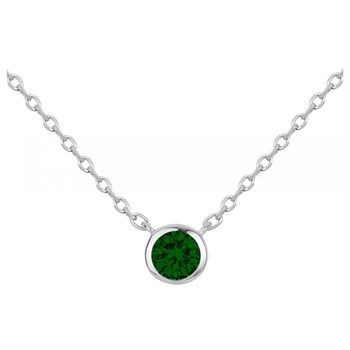 Collier mono-motif en Argent avec oxyde de zirconium vert emeraude