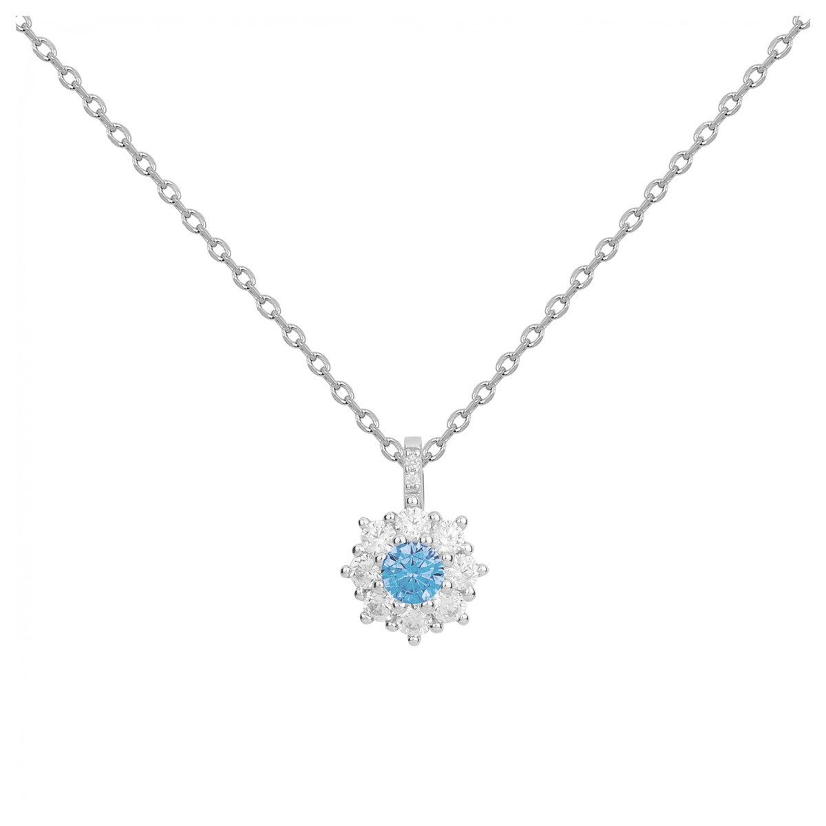Collier mono-motif en Argent avec oxyde de zirconium bleu topaze