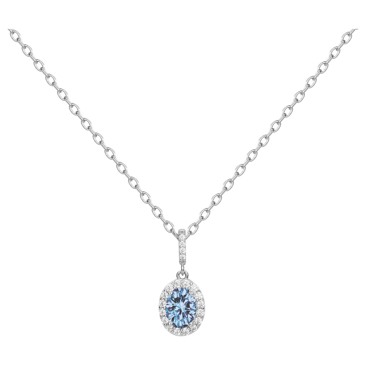 Collier mono-motif en Argent avec oxyde de zirconium bleu topaze