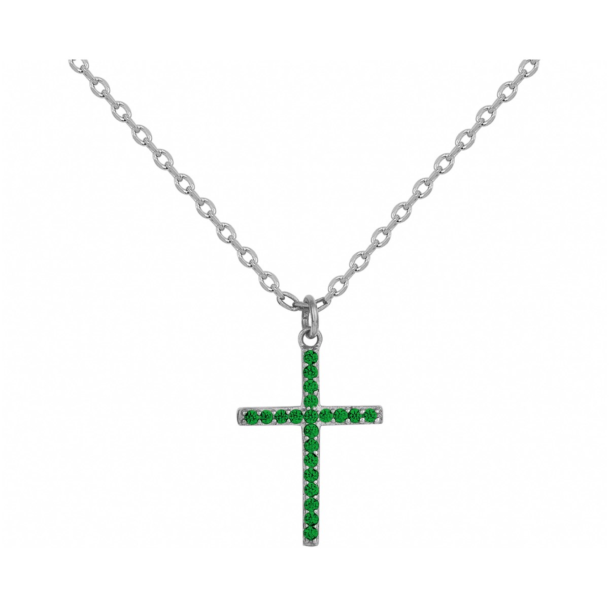 Collier mono-motif en Argent avec oxyde de zirconium vert emeraude