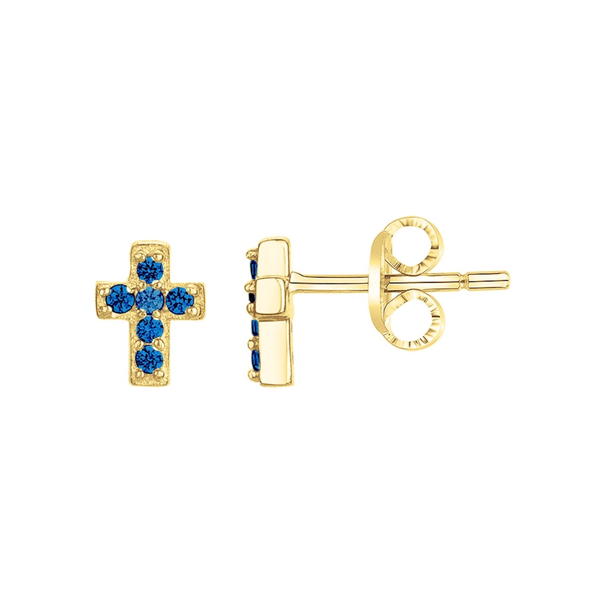 Boucles d'oreilles clous en Plaqué Or avec oxyde de zirconium bleu saphir