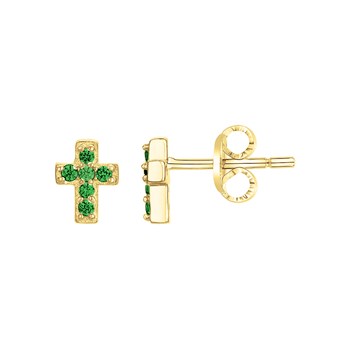 Boucles d'oreilles clous en Plaqué Or avec oxyde de zirconium vert emeraude