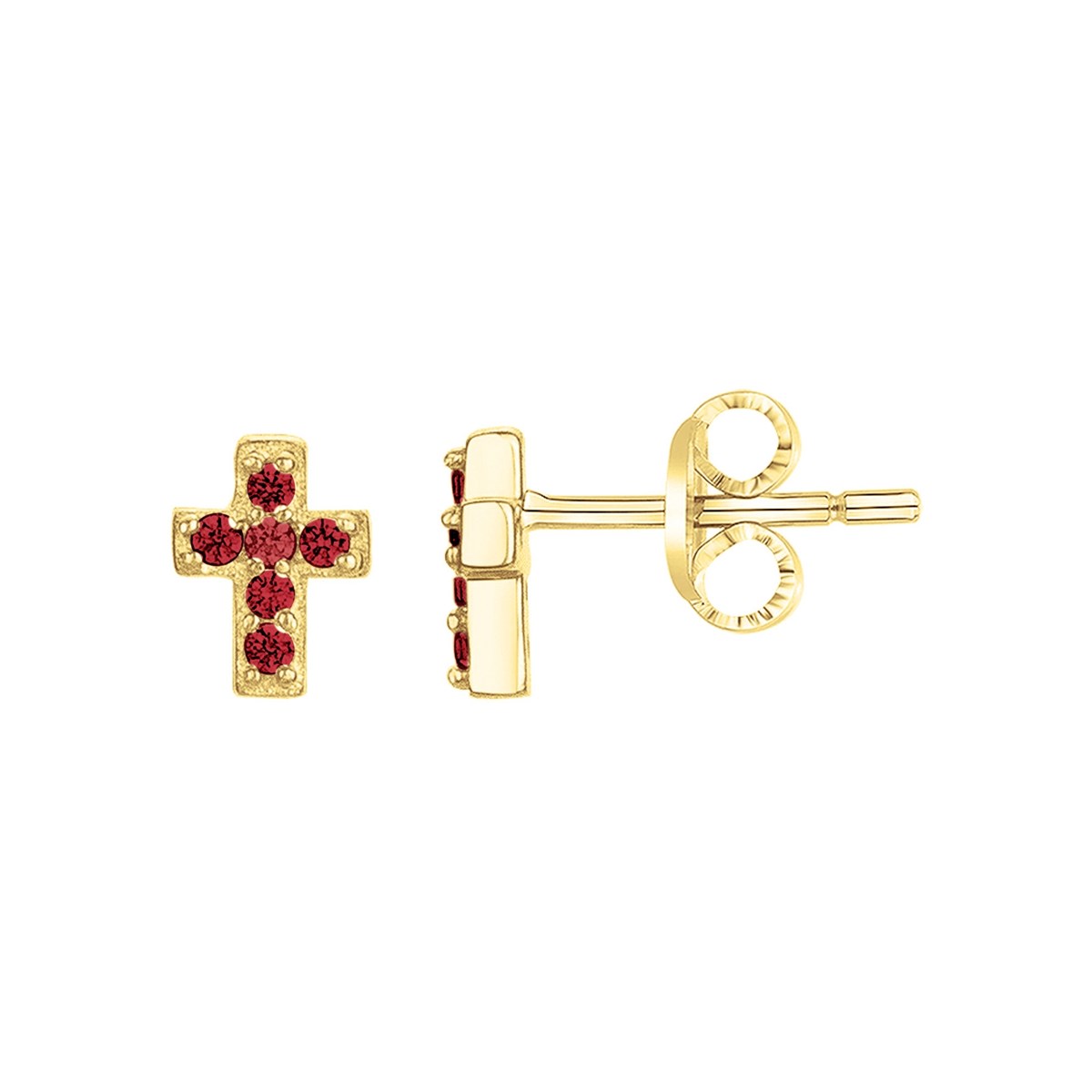 Boucles d'oreilles clous en Plaqué Or avec oxyde de zirconium rouge rubis