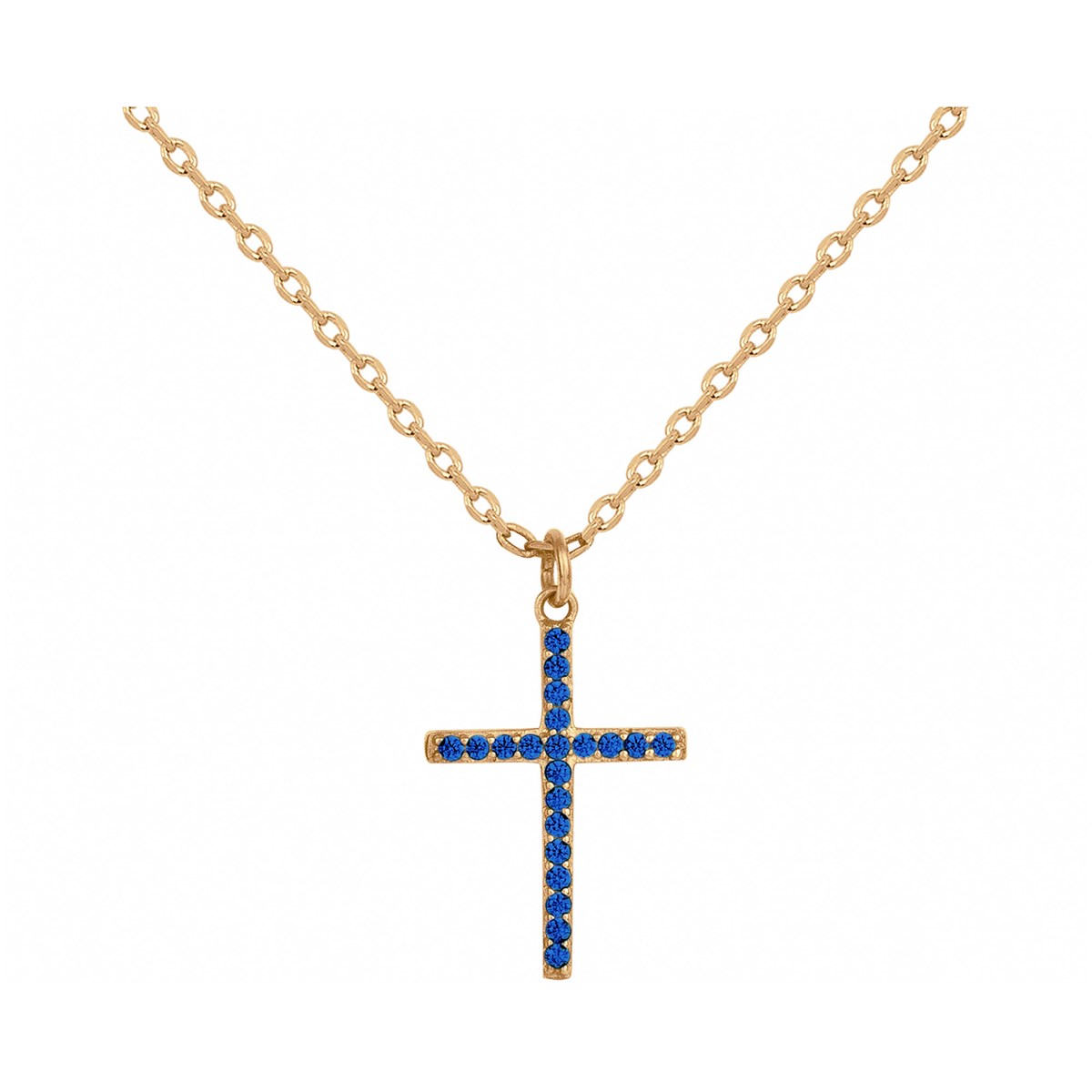 Collier mono-motif en Plaqué Or avec oxyde de zirconium bleu saphir