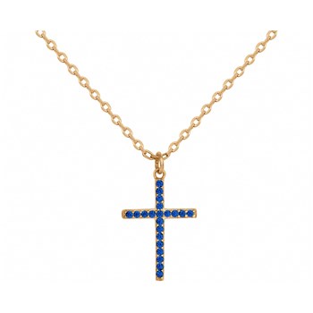 Collier mono-motif en Plaqué Or avec oxyde de zirconium bleu saphir