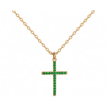 Collier mono-motif en Plaqué Or avec oxyde de zirconium vert emeraude