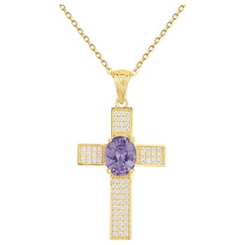 Collier mono-motif Elisabeth en Plaqué Or avec oxyde de zirconium mauve amethyste