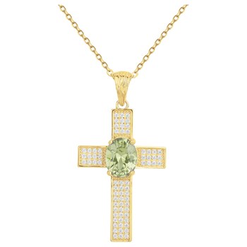 Collier mono-motif Elisabeth en Plaqué Or avec oxyde de zirconium vert