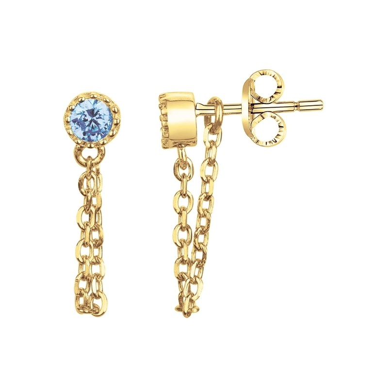 Boucles d'oreilles pendantes en Plaqué Or avec oxyde de zirconium bleu topaze