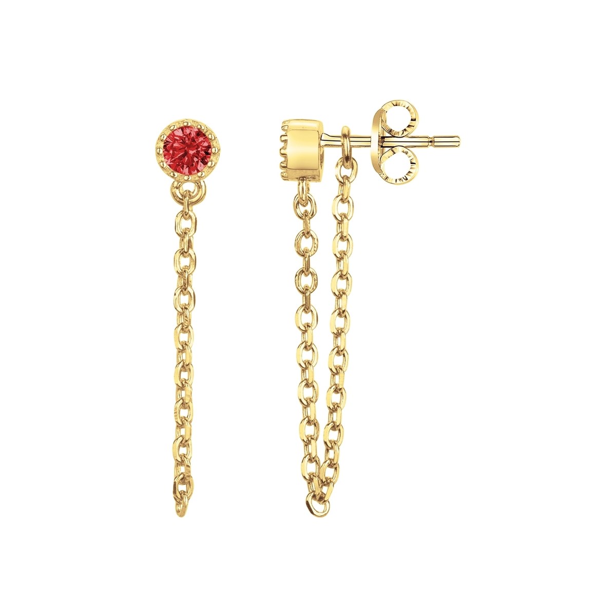 Boucles d'oreilles pendantes en Plaqué Or avec oxyde de zirconium rouge rubis