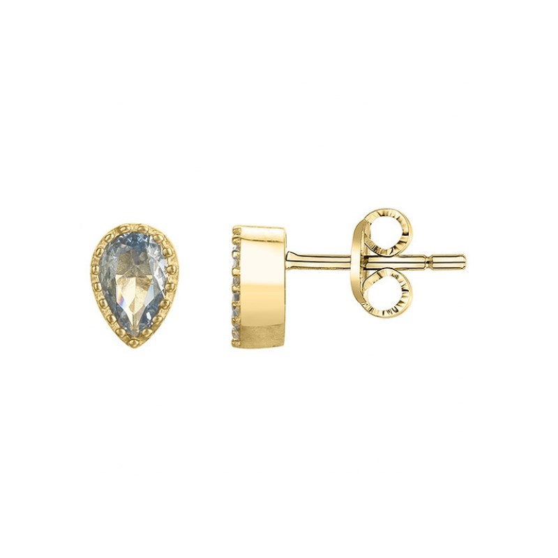 Boucles d'oreilles clous en Plaqué Or avec oxyde de zirconium bleu topaze
