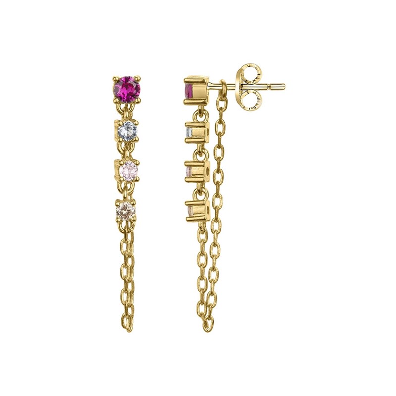 Boucles d'oreilles pendantes en Plaqué Or avec oxyde de zirconium multicolore