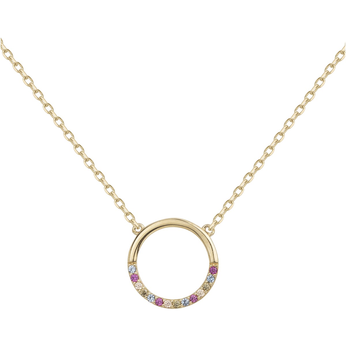 Collier mono-motif en Plaqué Or avec oxyde de zirconium multicolore