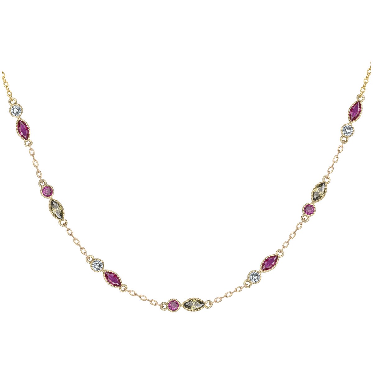 Collier multi-motifs en Plaqué Or avec oxyde de zirconium multicolore