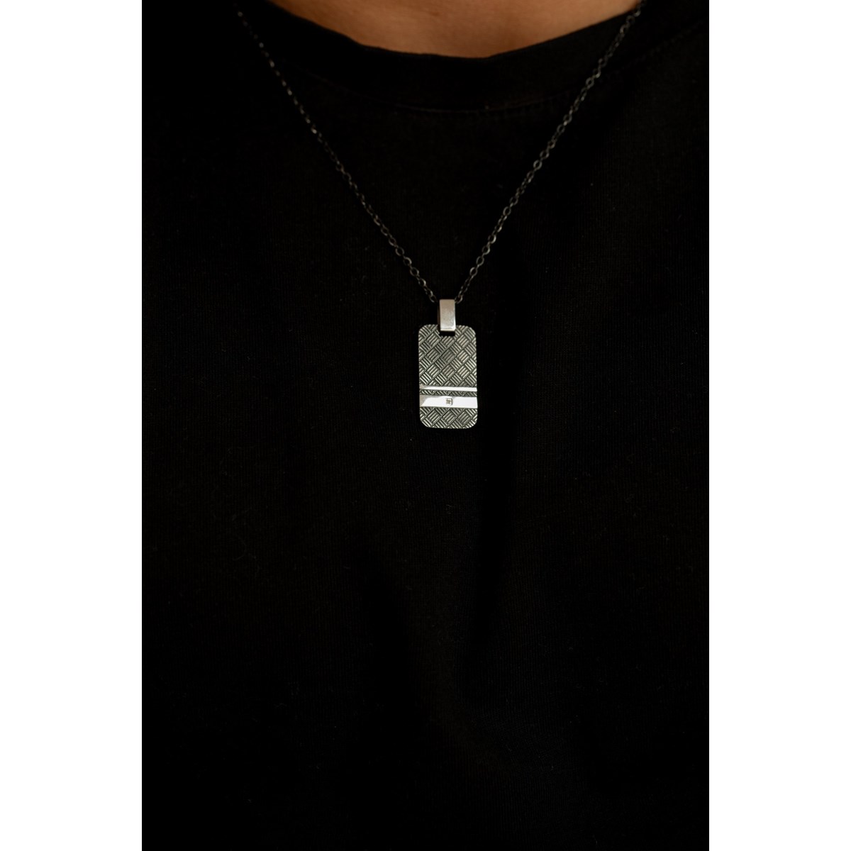 Collier mono-motif Brice en Acier 316L avec diamant blanc - vue 2