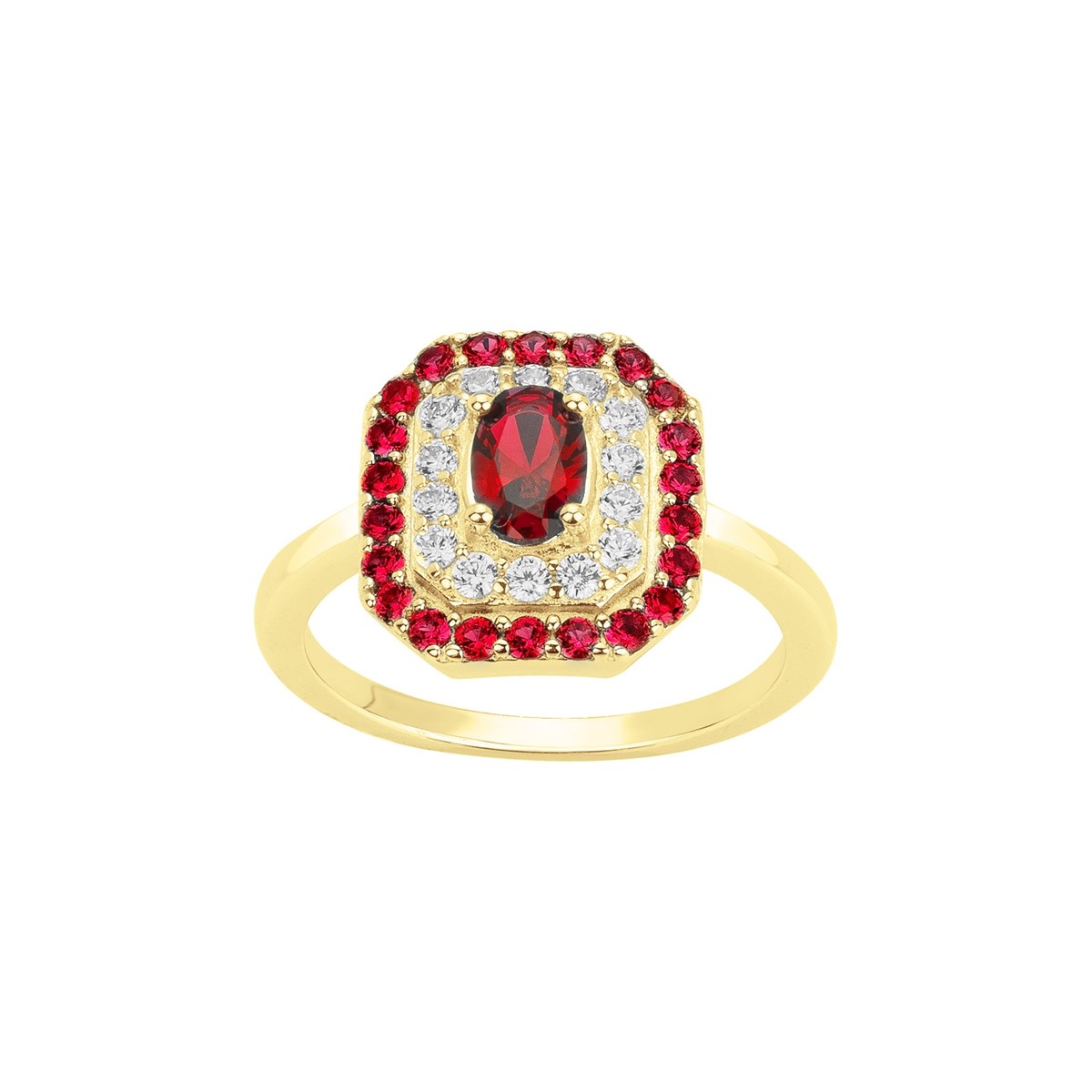 Bague en Plaqué Or avec oxyde de zirconium rouge rubis