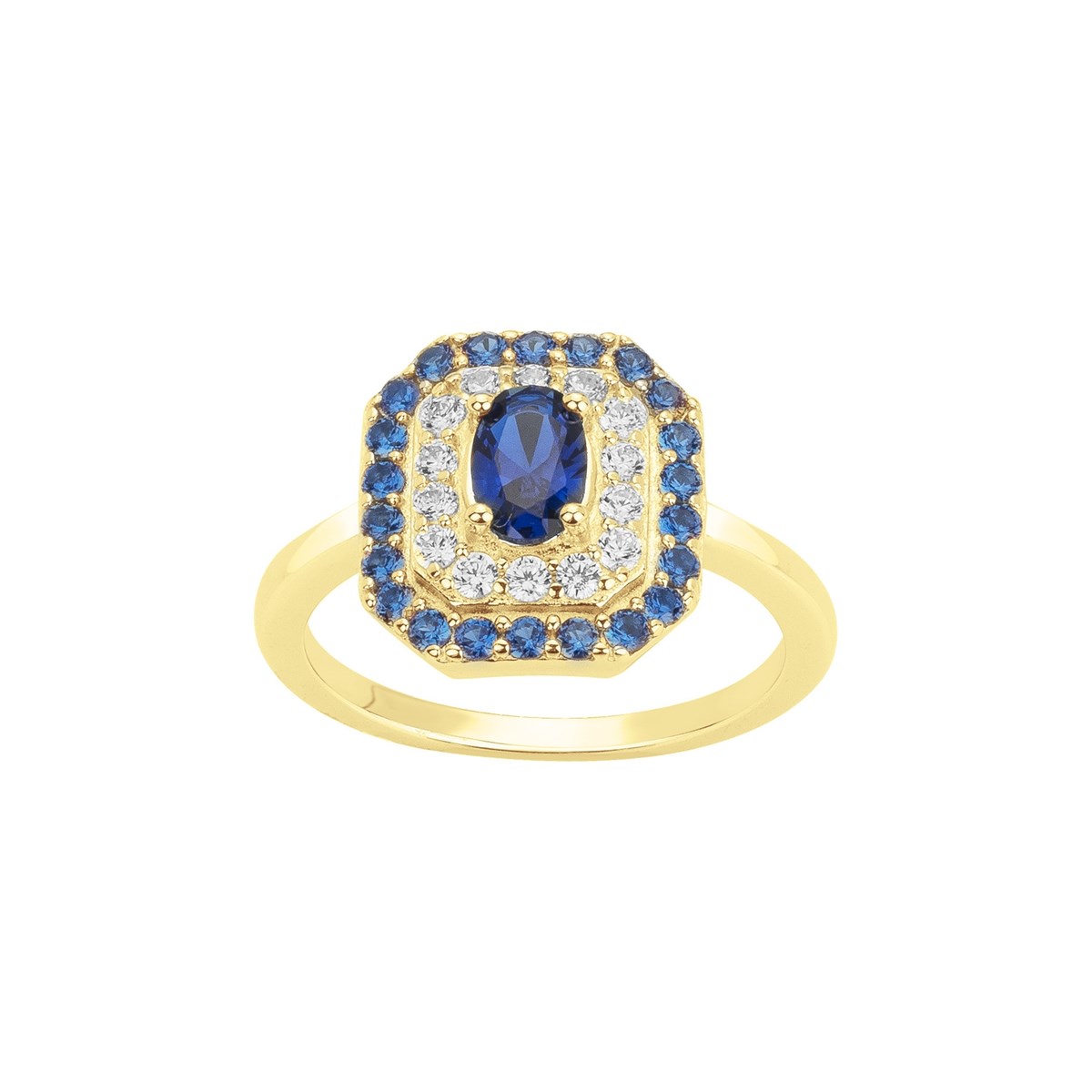 Bague en Plaqué Or avec oxyde de zirconium bleu saphir