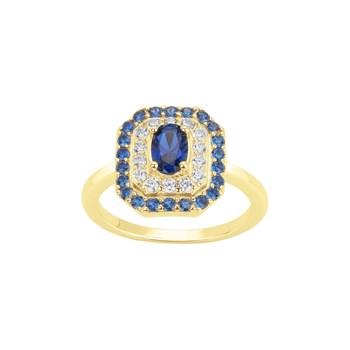 Bague en Plaqué Or avec oxyde de zirconium bleu saphir