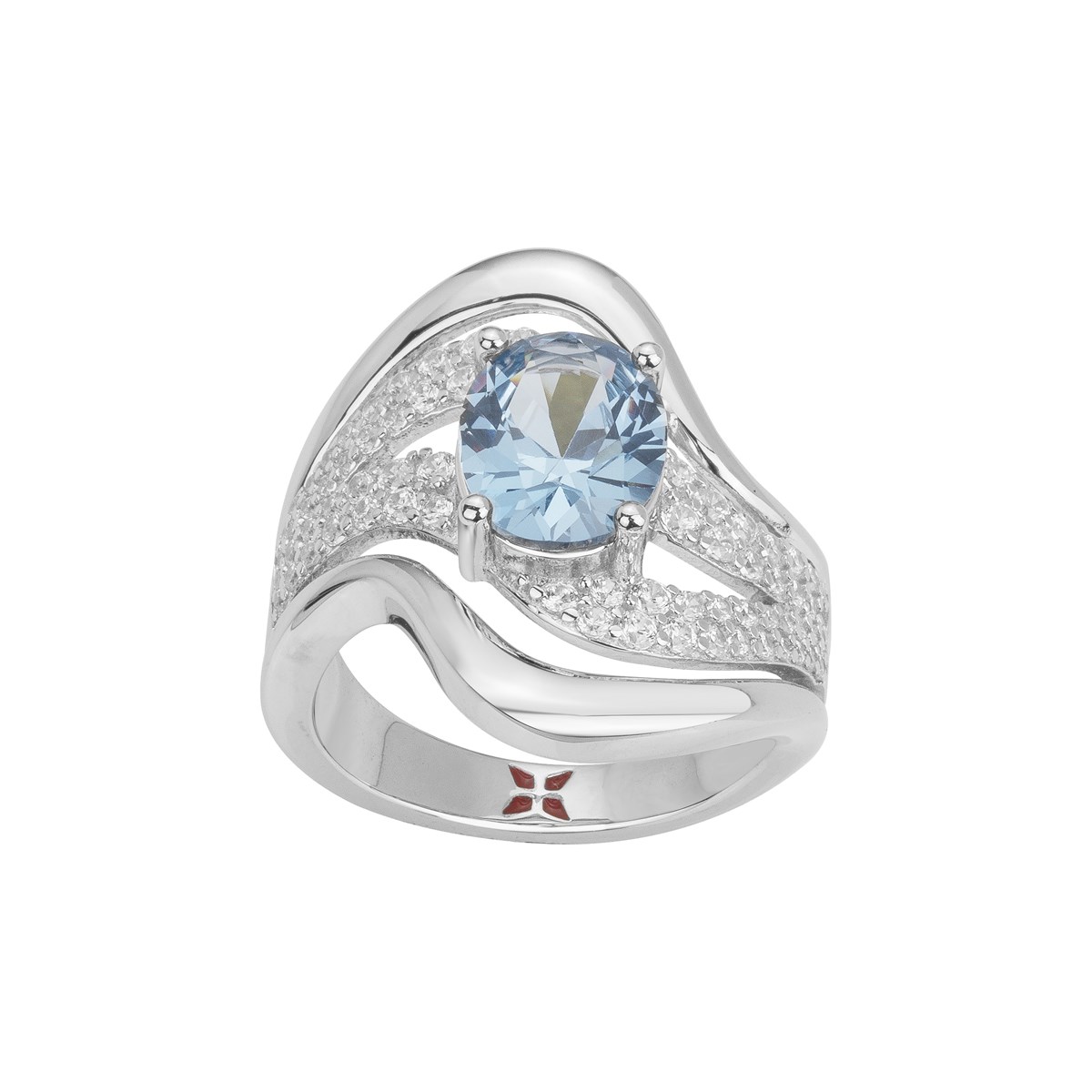 Bague Joséphine en Plaqué Or avec oxyde de zirconium bleu topaze
