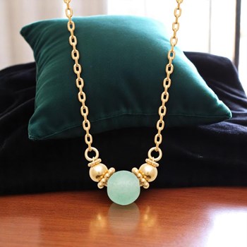 Collier perle naturelle d'aventurine verte Plaqué OR 750 3 microns
