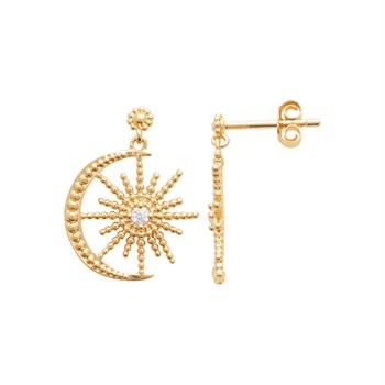 Earrings sun and moon zirconium oxide GOLD plated 750 3 microns
