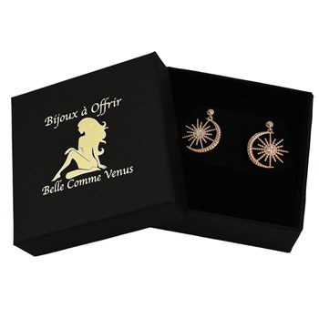 Earrings sun and moon zirconium oxide GOLD plated 750 3 microns