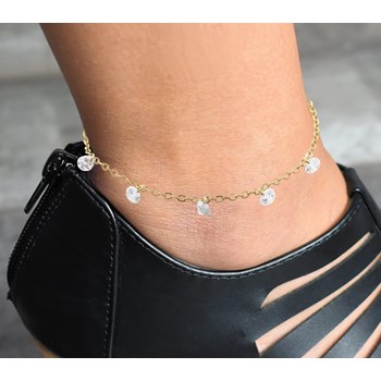 Anklet chain zirconium oxide pendants GOLD plated 750 3 microns