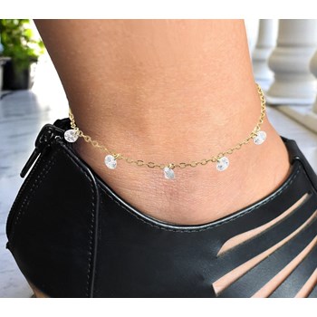 Anklet chain zirconium oxide pendants GOLD plated 750 3 microns