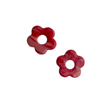 Boucles d'oreilles, créoles fleurs rouge et rose - Modèle fait main