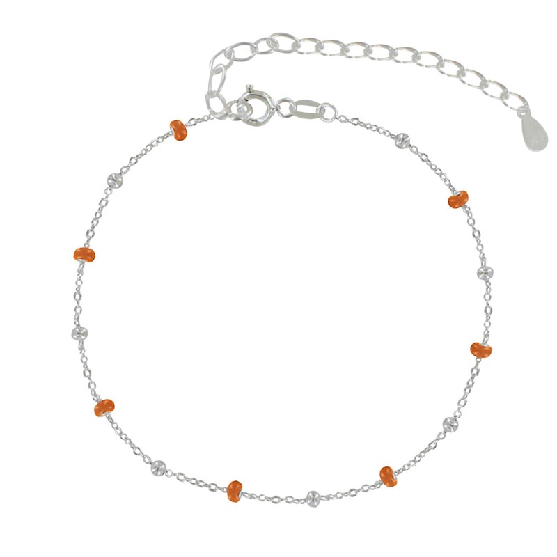 Bracelet Argent 925 Perles Émaillées et Perles Argent 925 - Petite Taille - Rouge Clair