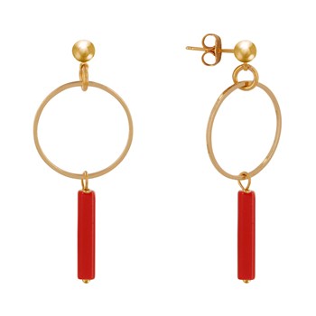 Boucles d'Oreilles Doré Cercle et Perle Rectangulaire Brillante