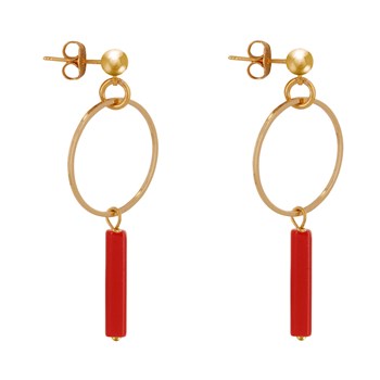 Boucles d'Oreilles Doré Cercle et Perle Rectangulaire Brillante