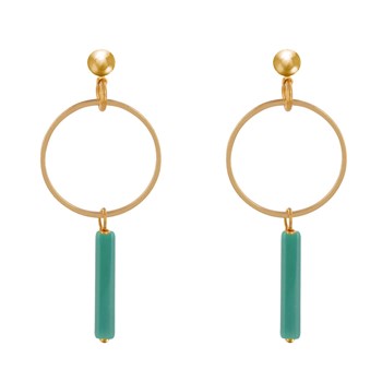 Boucles d'Oreilles Doré Cercle et Perle Rectangulaire Brillante