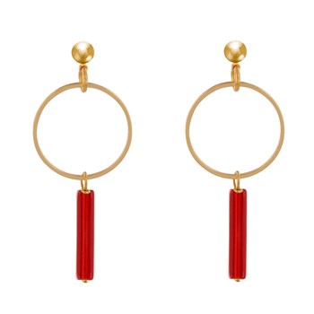 Boucles d'Oreilles Doré Cercle et Perle Rectangulaire Brillante