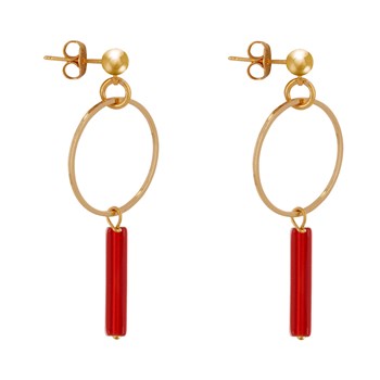 Boucles d'Oreilles Doré Cercle et Perle Rectangulaire Brillante