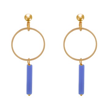 Boucles d'Oreilles Doré Cercle et Perle Rectangulaire Brillante