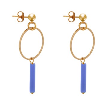 Boucles d'Oreilles Doré Cercle et Perle Rectangulaire Brillante