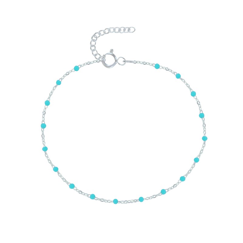 Bracelet de Cheville Argent 925 Perles Émaillées - Turquoise