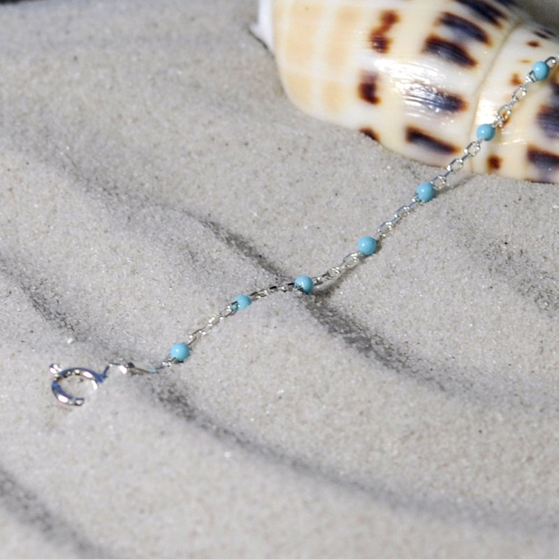Bracelet de Cheville Argent 925 Perles Émaillées - Turquoise - vue 3