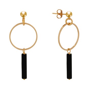 Boucles d'Oreilles Doré Cercle et Perle Rectangulaire Brillante