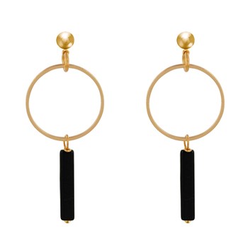 Boucles d'Oreilles Doré Cercle et Perle Rectangulaire Brillante