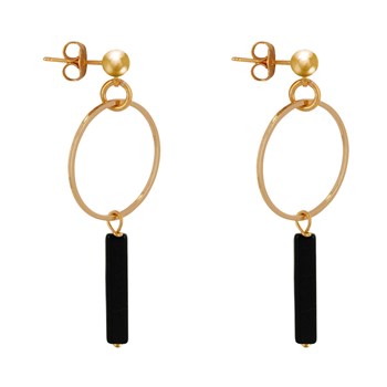 Boucles d'Oreilles Doré Cercle et Perle Rectangulaire Brillante