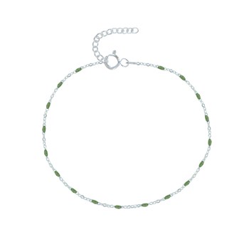 Bracelet de Cheville Argent 925 Perles Émaillées - Vert kaki