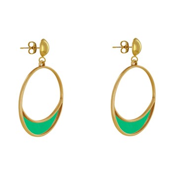 Boucles d'Oreilles Clous Métal Doré Cercle et Croissant de Lune Translucide Coloré