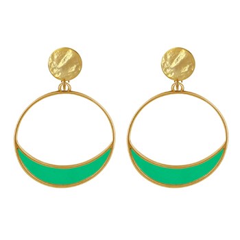 Boucles d'Oreilles Clip Métal Doré Cercle et Croissant de Lune Translucide Coloré