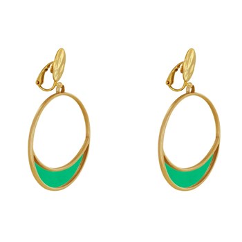 Boucles d'Oreilles Clip Métal Doré Cercle et Croissant de Lune Translucide Coloré