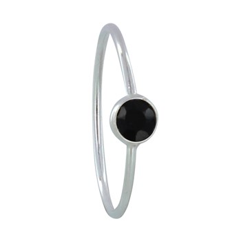 Bague Argent 925 Petit Rond Facetté d'Onyx Noir